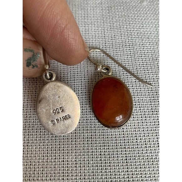 Barse 925 Sterling Silver gemstone earrings oval round dangle Vintage estate - Picture 3 of 4